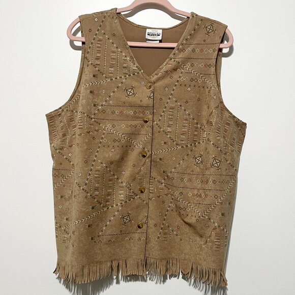 Bentley Jackets & Blazers - Bentley Womens Southwestern Fringe Vest 1X Tan Western Ranch Rodeo Cowgirl Indie